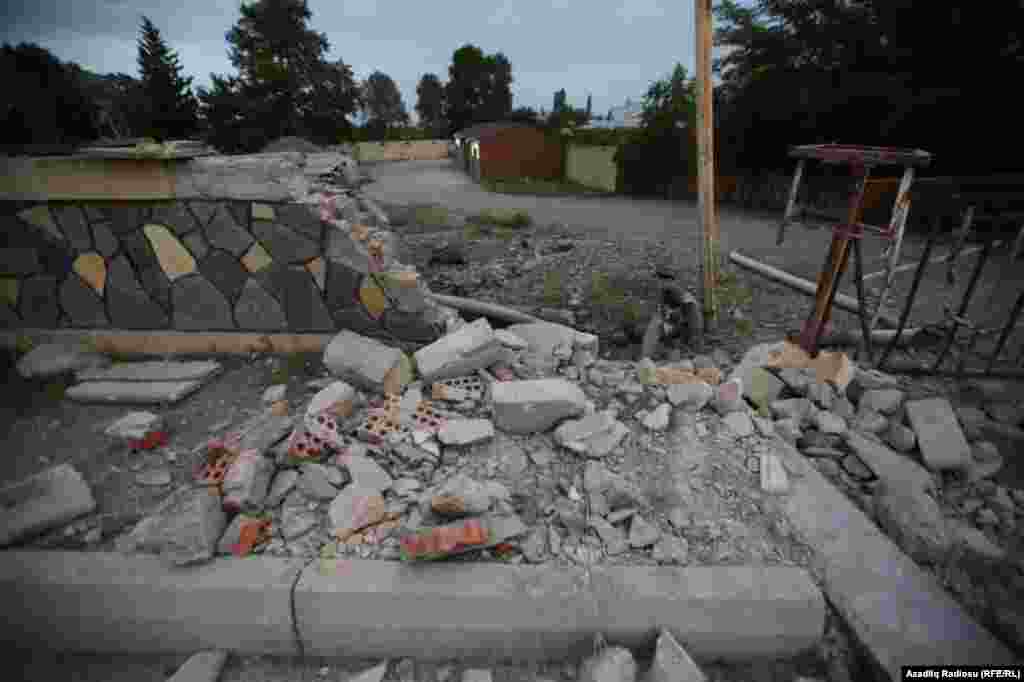 Rubble from an attack on the Azerbaijani town of Tartar