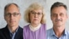 RFE/RL journalists Ales Dashchynski (left), Ina Studzinskaya (center), and Aleh Hruzdzilovich (combo photo)