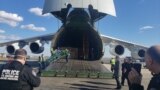 A Russian Air Force plane carrying medical equipment at John F. Kennedy International Airport on April 1, 2020 